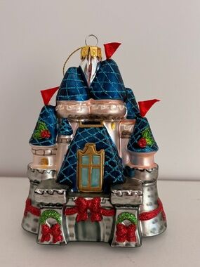 DISNEY CHRISTMAS CASTLE Holiday Ornament - Blue and Silver Festive Castle